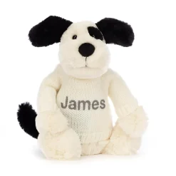 Hot Bashful Black & Cream Puppy with Personalised Cream Jumper