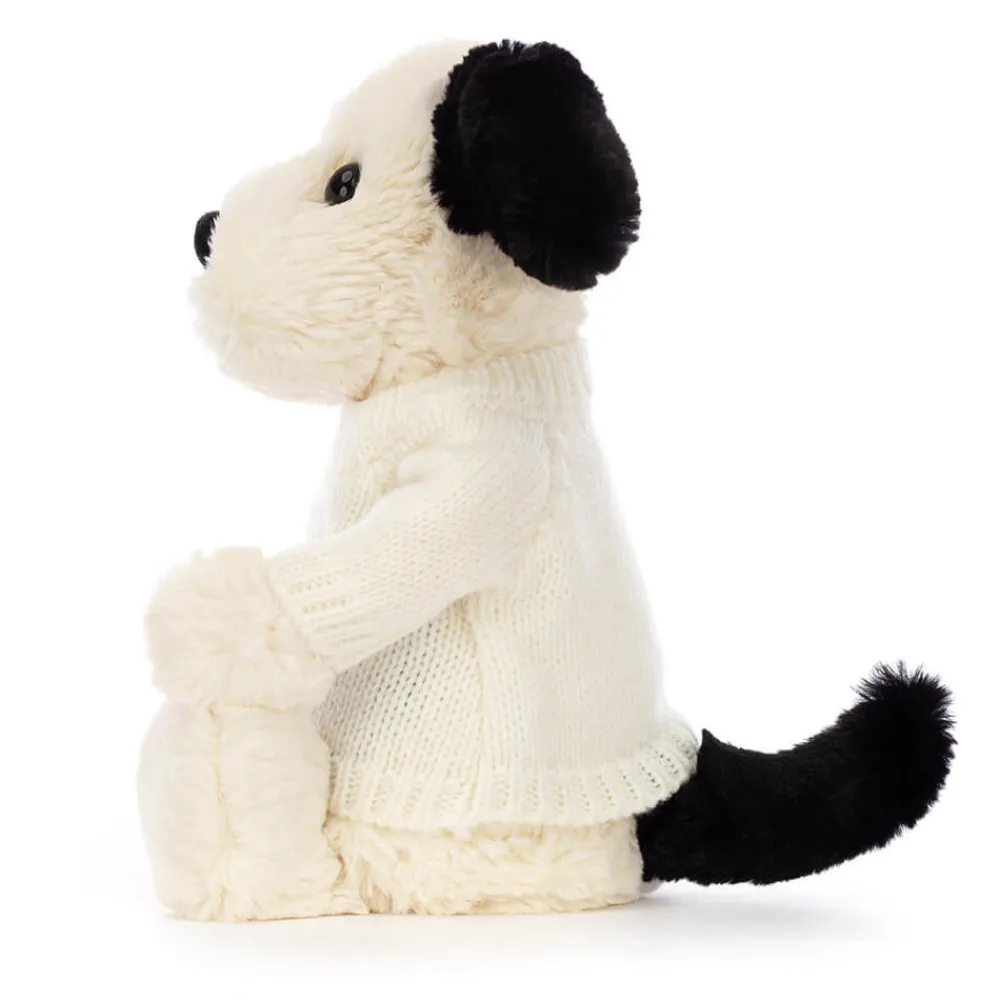 Hot Bashful Black & Cream Puppy with Personalised Cream Jumper