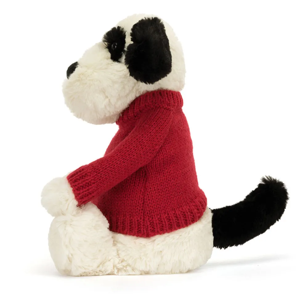New Bashful Black & Cream Puppy with Personalised Red Jumper