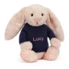 Hot Bashful Blush Bunny with Personalised Navy Jumper