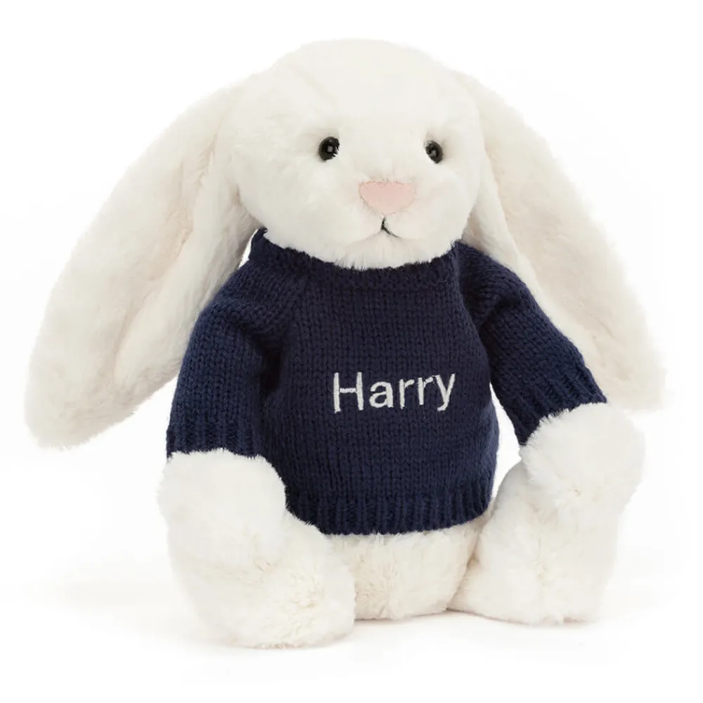 Outlet Bashful Cream Bunny with Personalised Navy Jumper