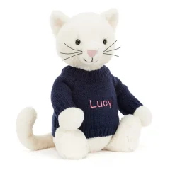 Best Bashful Cream Kitten with Personalised Navy Jumper
