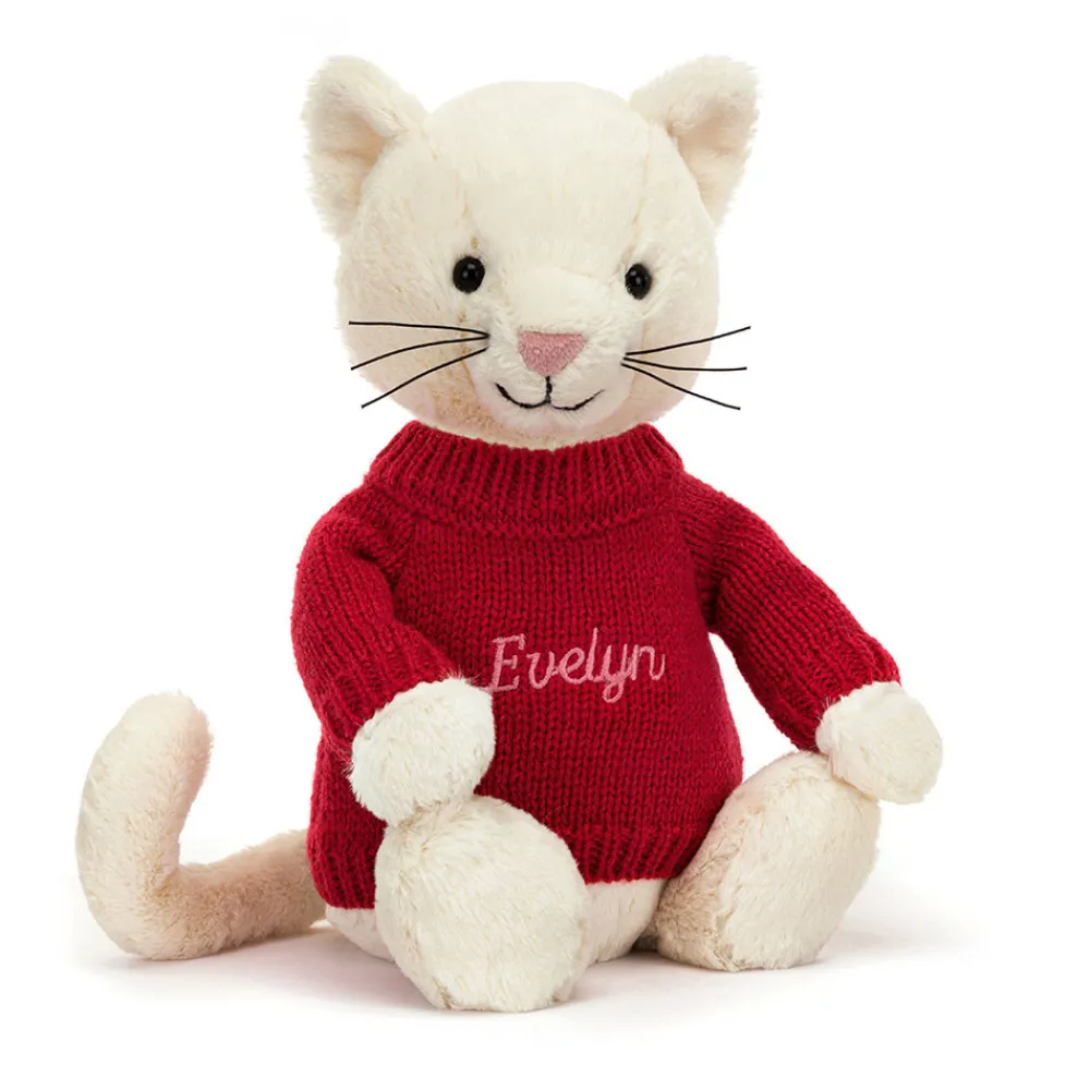 Hot Bashful Cream Kitten with Personalised Red Jumper