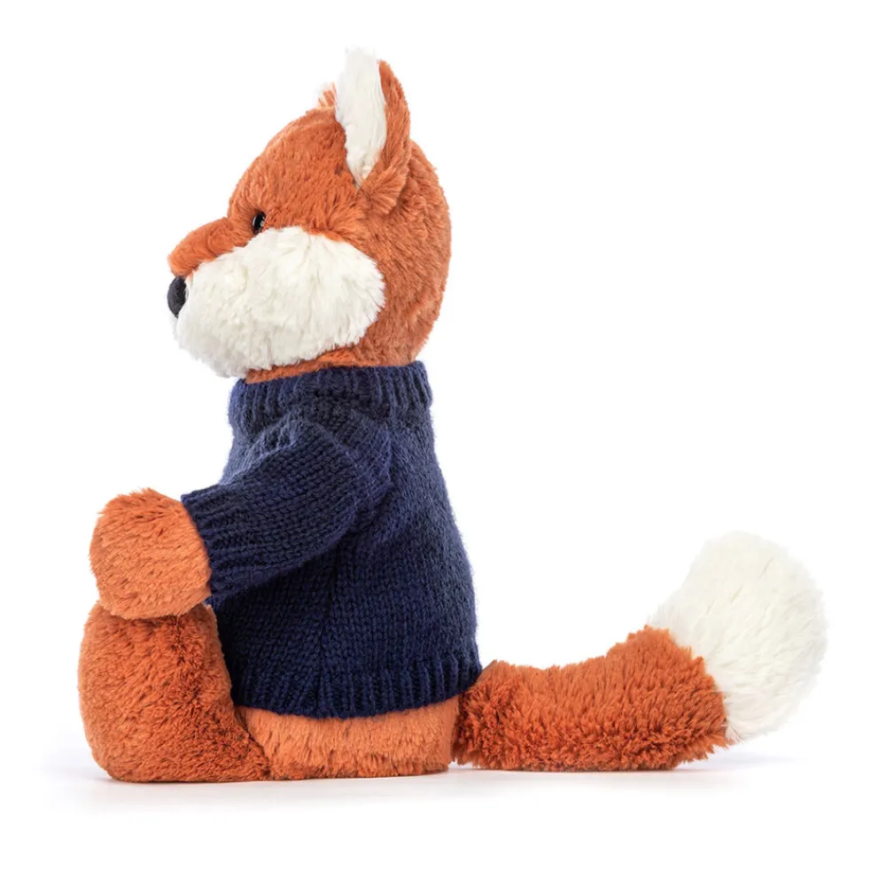 Clearance Bashful Fox Cub with Personalised Navy Jumper