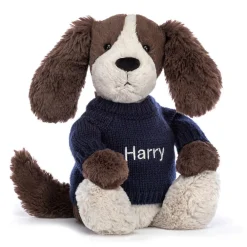 Best Bashful Fudge Puppy with Personalised Navy Jumper