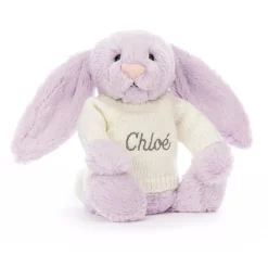 New Bashful Lilac Bunny with Personalised Cream Jumper