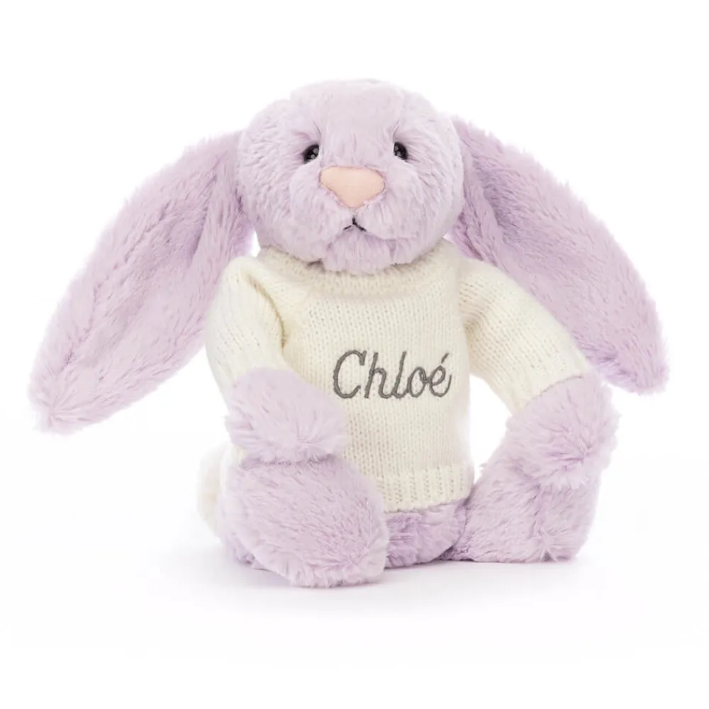 New Bashful Lilac Bunny with Personalised Cream Jumper