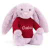 Online Bashful Lilac Bunny with Personalised Red Jumper