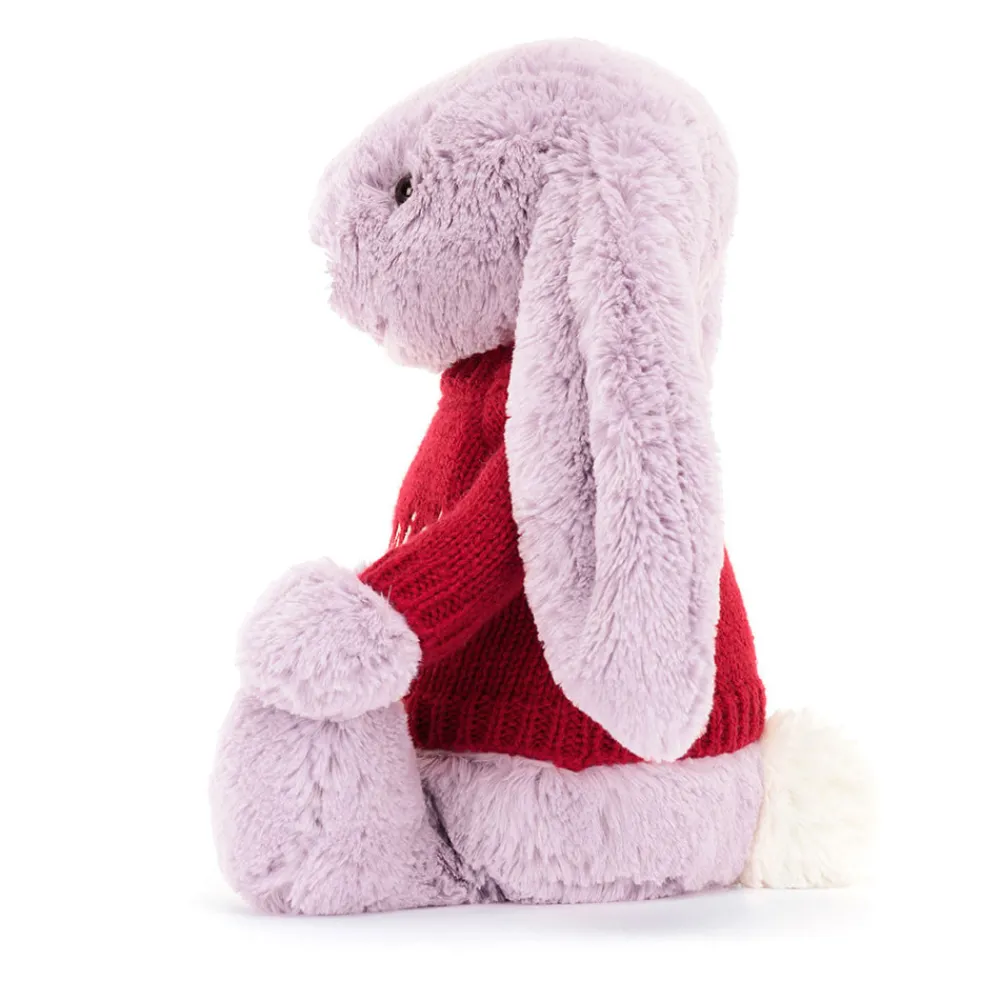 Online Bashful Lilac Bunny with Personalised Red Jumper