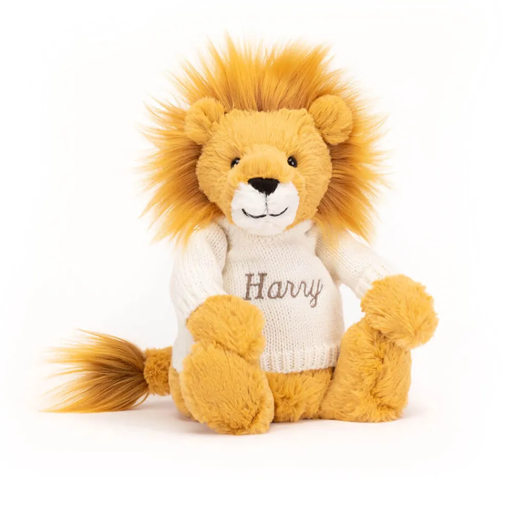 Online Bashful Lion with Personalised Cream Jumper