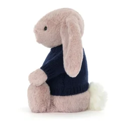 Hot Bashful Luxe Bunny Rosa with Personalised Navy Jumper