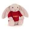 Best Bashful Luxe Bunny Rosa with Personalised Red Jumper
