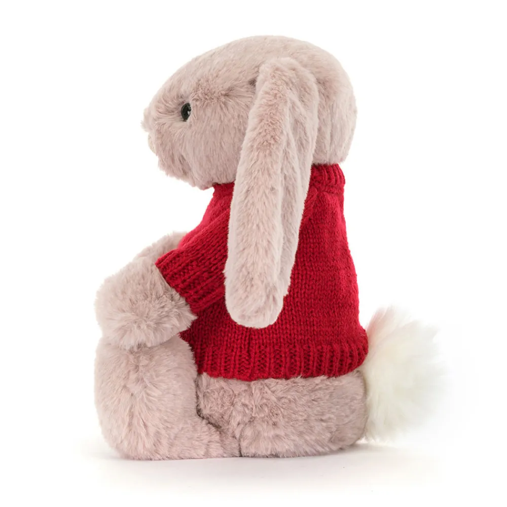 Best Bashful Luxe Bunny Rosa with Personalised Red Jumper