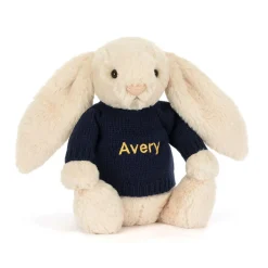 Online Bashful Luxe Bunny Willow with Personalised Navy Jumper