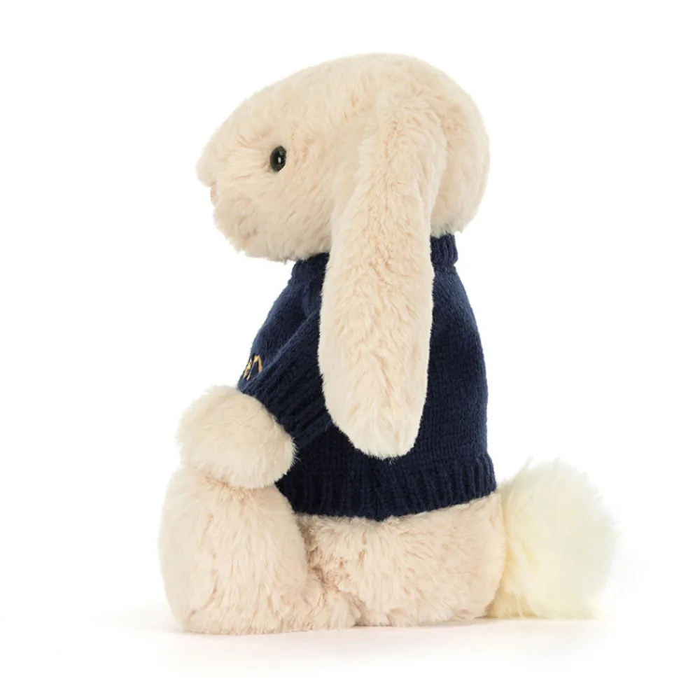 Online Bashful Luxe Bunny Willow with Personalised Navy Jumper