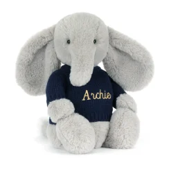 Outlet Bashful Luxe Elephant Thuddeus with Personalised Navy Jumper