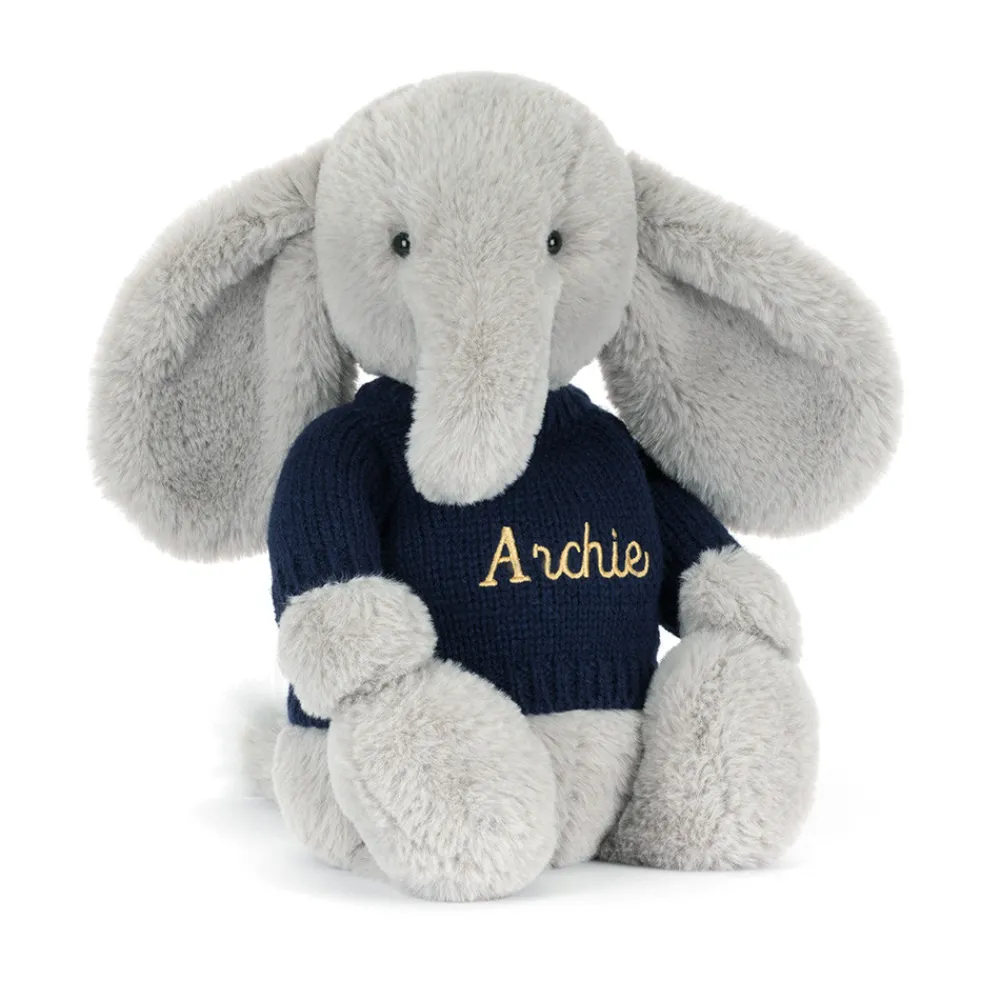 Outlet Bashful Luxe Elephant Thuddeus with Personalised Navy Jumper
