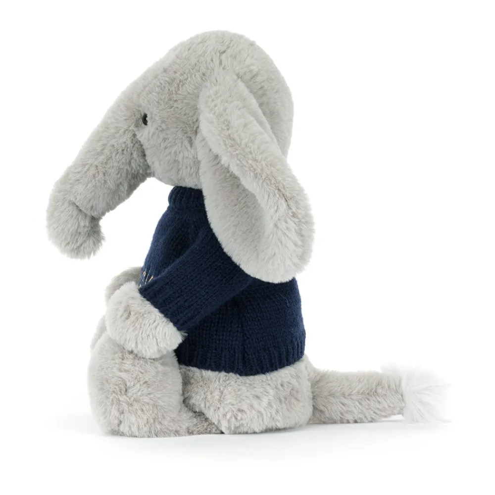 Outlet Bashful Luxe Elephant Thuddeus with Personalised Navy Jumper