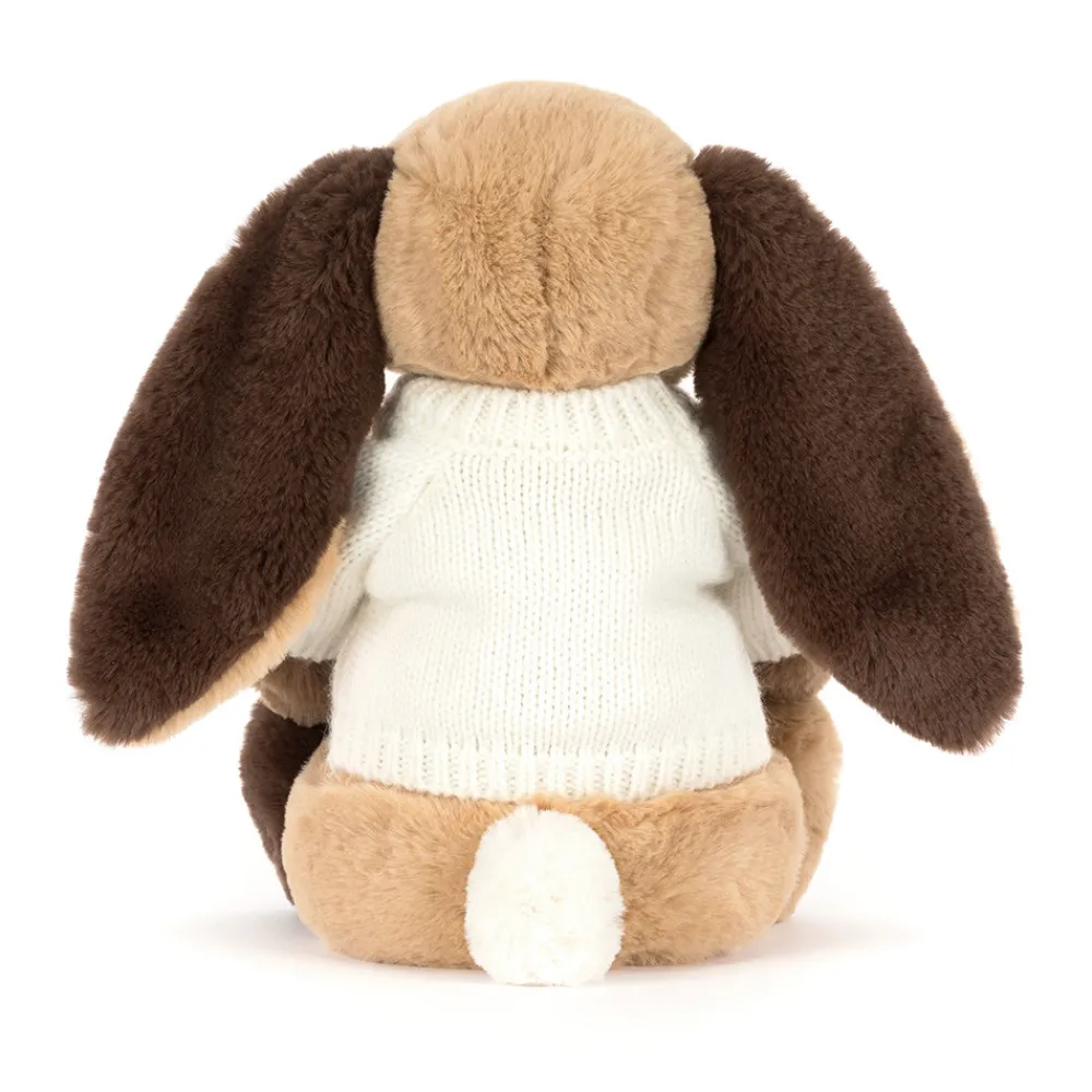Online Bashful Patchwork Brown Bunny with Personalised Cream Jumper