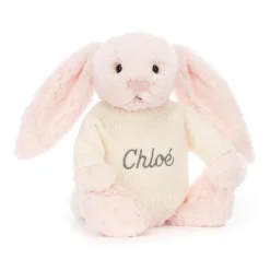 Sale Bashful Pink Bunny with Personalised Cream Jumper