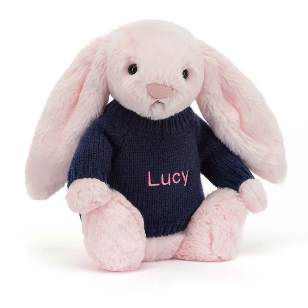 Outlet Bashful Pink Bunny with Personalised Navy Jumper