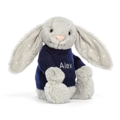 Discount Bashful Shimmer Bunny with Personalised Navy Jumper