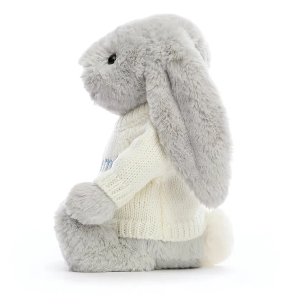 Online Bashful Silver Bunny with Personalised Cream Jumper