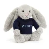 New Bashful Silver Bunny with Personalised Navy Jumper