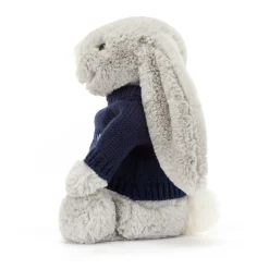 New Bashful Silver Bunny with Personalised Navy Jumper