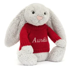 Sale Bashful Silver Bunny with Personalised Red Jumper