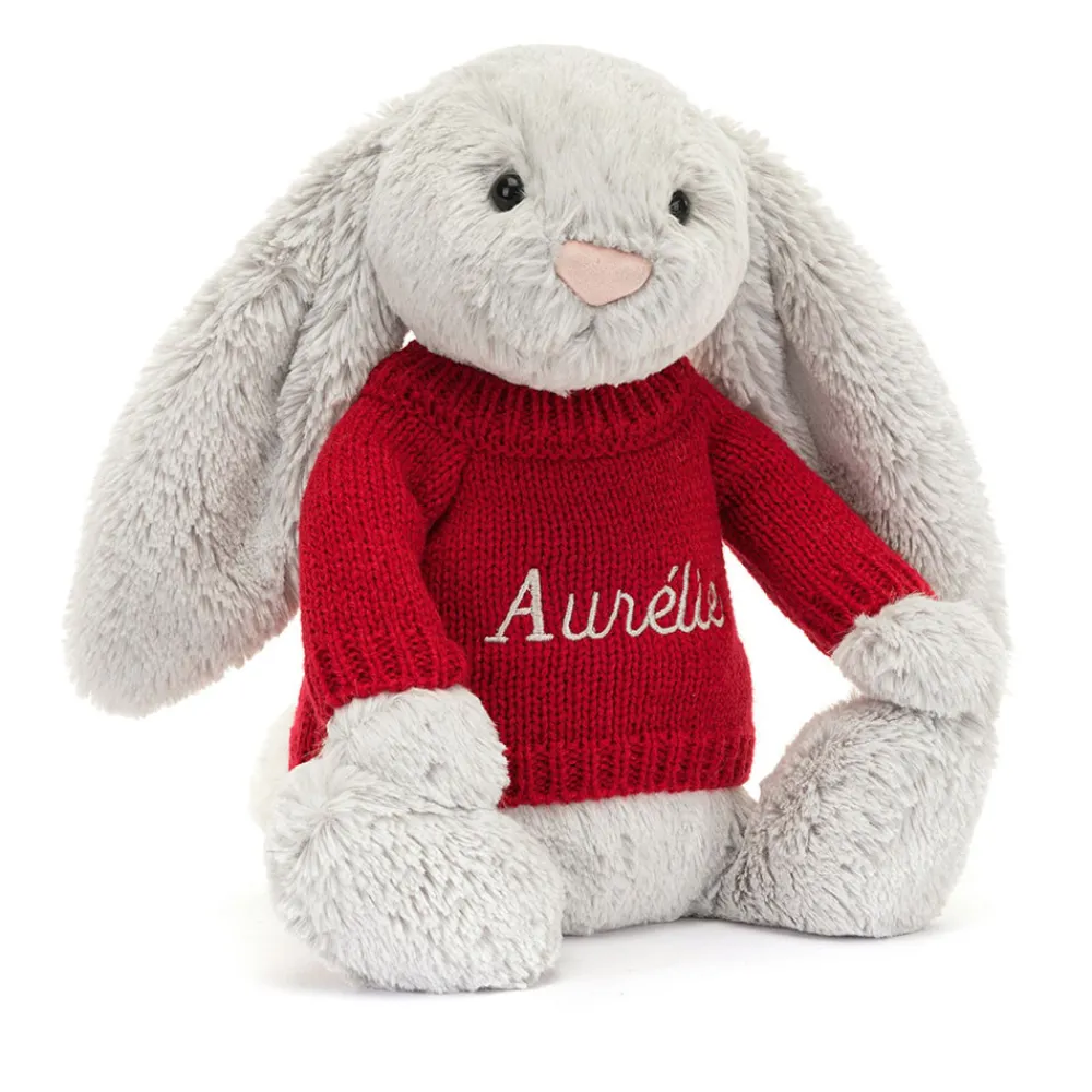 Sale Bashful Silver Bunny with Personalised Red Jumper