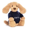 Discount Bashful Toffee Puppy with Personalised Navy Jumper