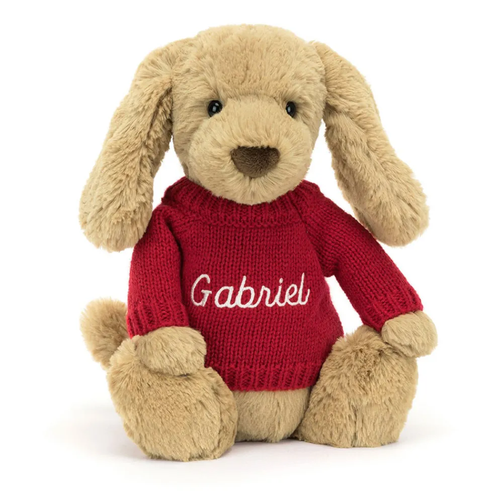 Sale Bashful Toffee Puppy with Personalised Red Jumper