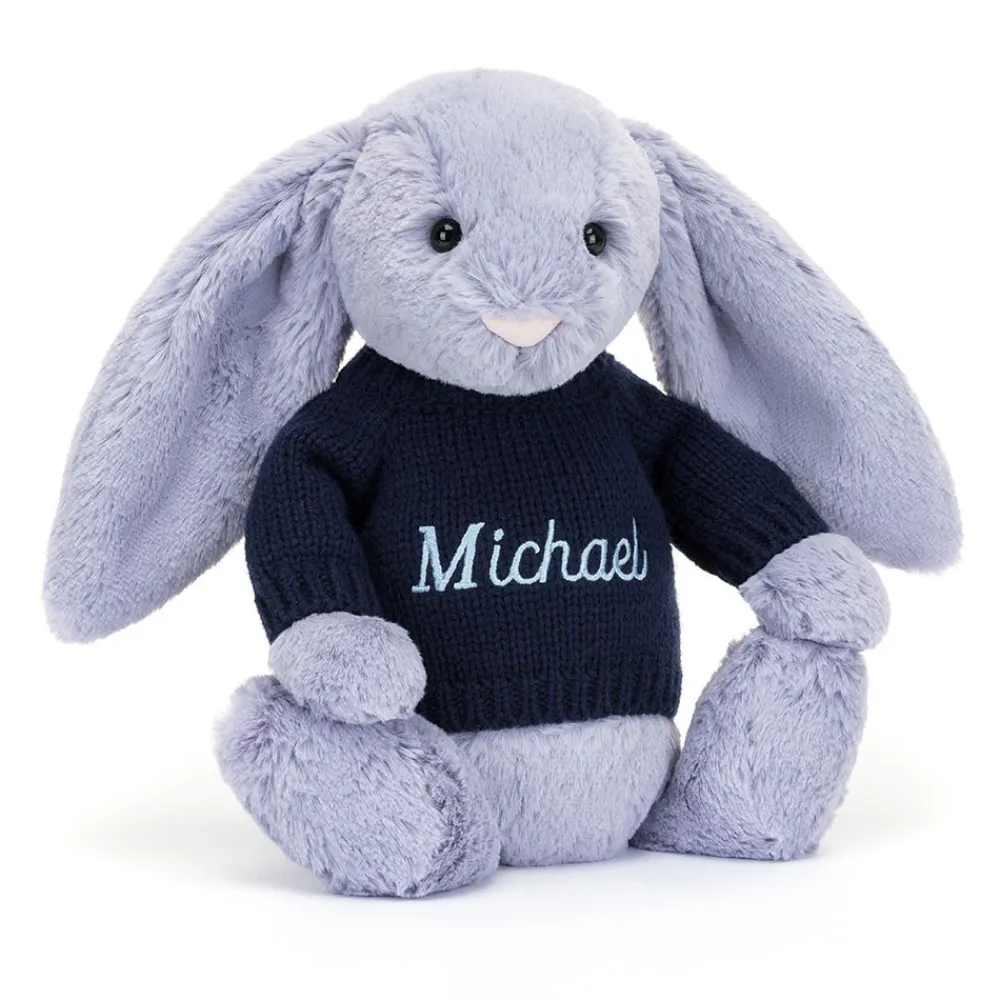 Clearance Bashful Viola Bunny with Personalised Navy Jumper