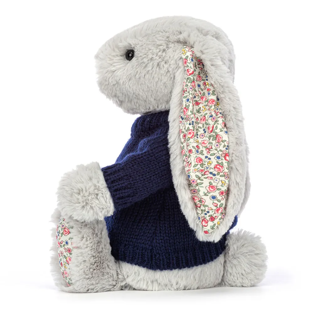 Hot Blossom Silver Bunny with Personalised Navy Jumper