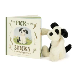 Clearance The Pick of the Sticks Book and Bashful Black & Cream Puppy Medium